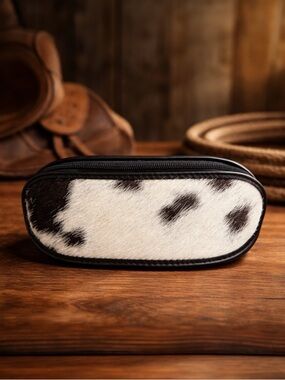 Unisex Cowhide Glasses Case in Black & White